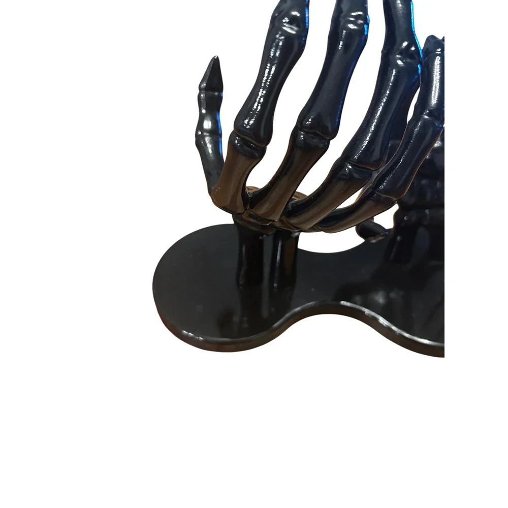 Hyde & Eek Skeleton Hands Wine Bottle Holder Glossy Black Halloween Goth Decor